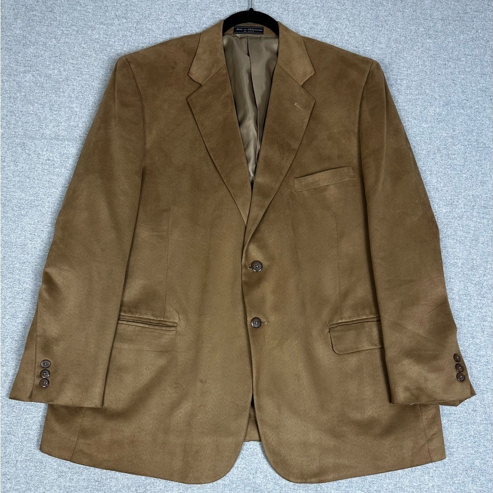 Meeting Street Blazer Mens 46R Brown Faux‎ Suede Suprasuede 2 Button Sport Coat